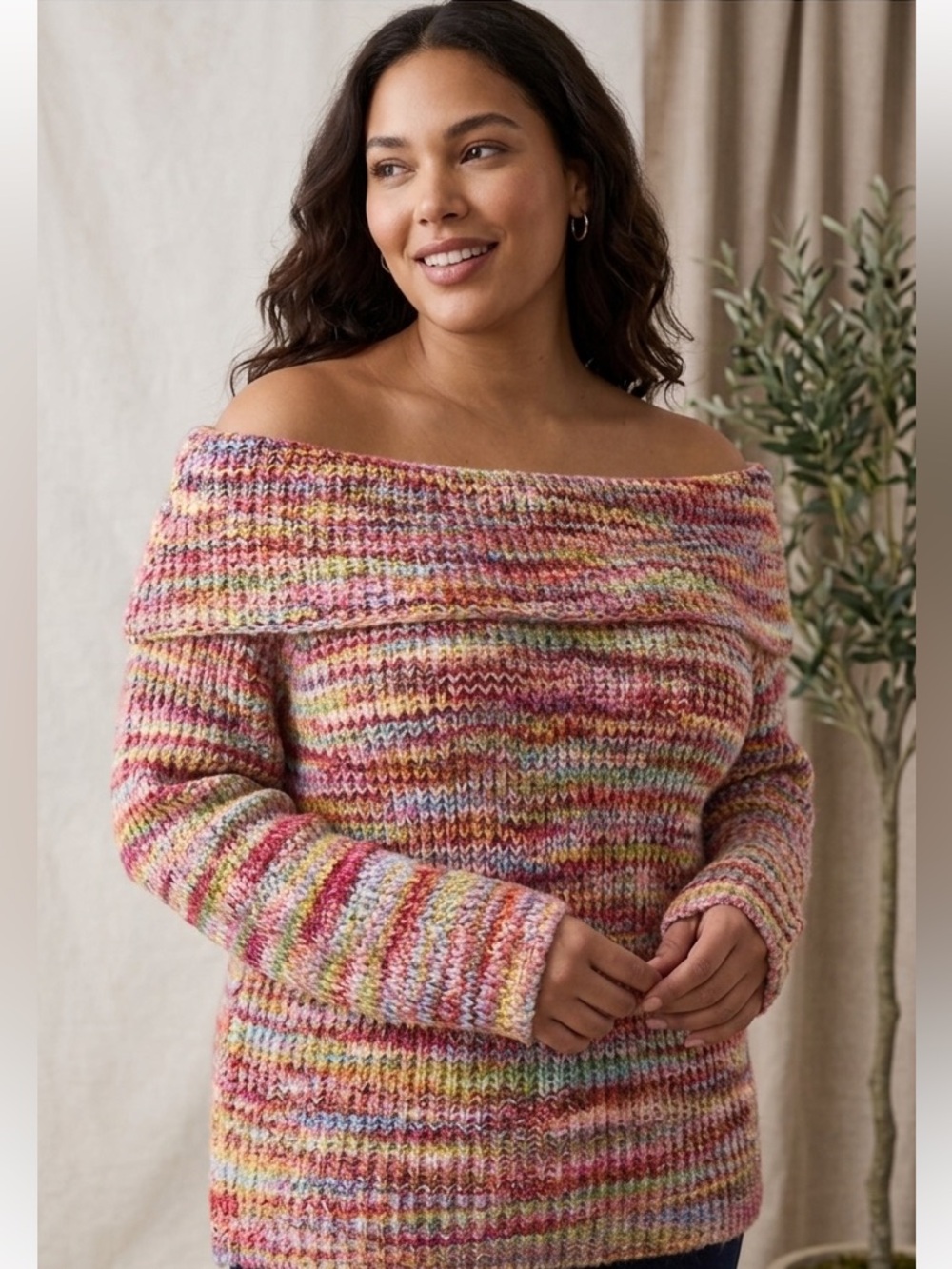 Lane Bryant Colorful Off-the-Shoulder Sweater